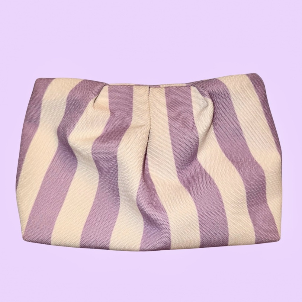 Striped Purple and Cream Pleated Clutch